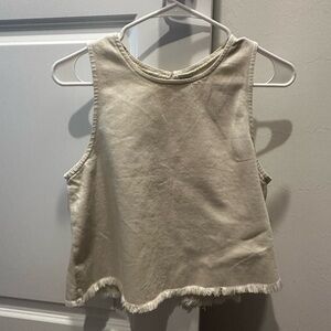 Aerie Cream Frayed Hem Tank Top